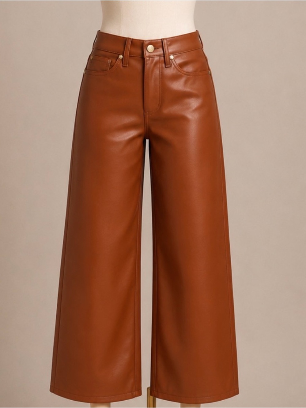 Judy Blue Faux Leather Wide Leg Ankle Cropped Pants in Cognac size 11